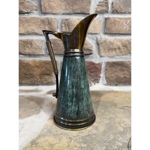 Vintage Dayag Israel Brass Verdigris Pitcher Mid‎ Century Modern Brutalist Ewer